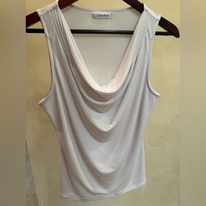 Calvin Klein White Draped Sleeveless Tank Top
